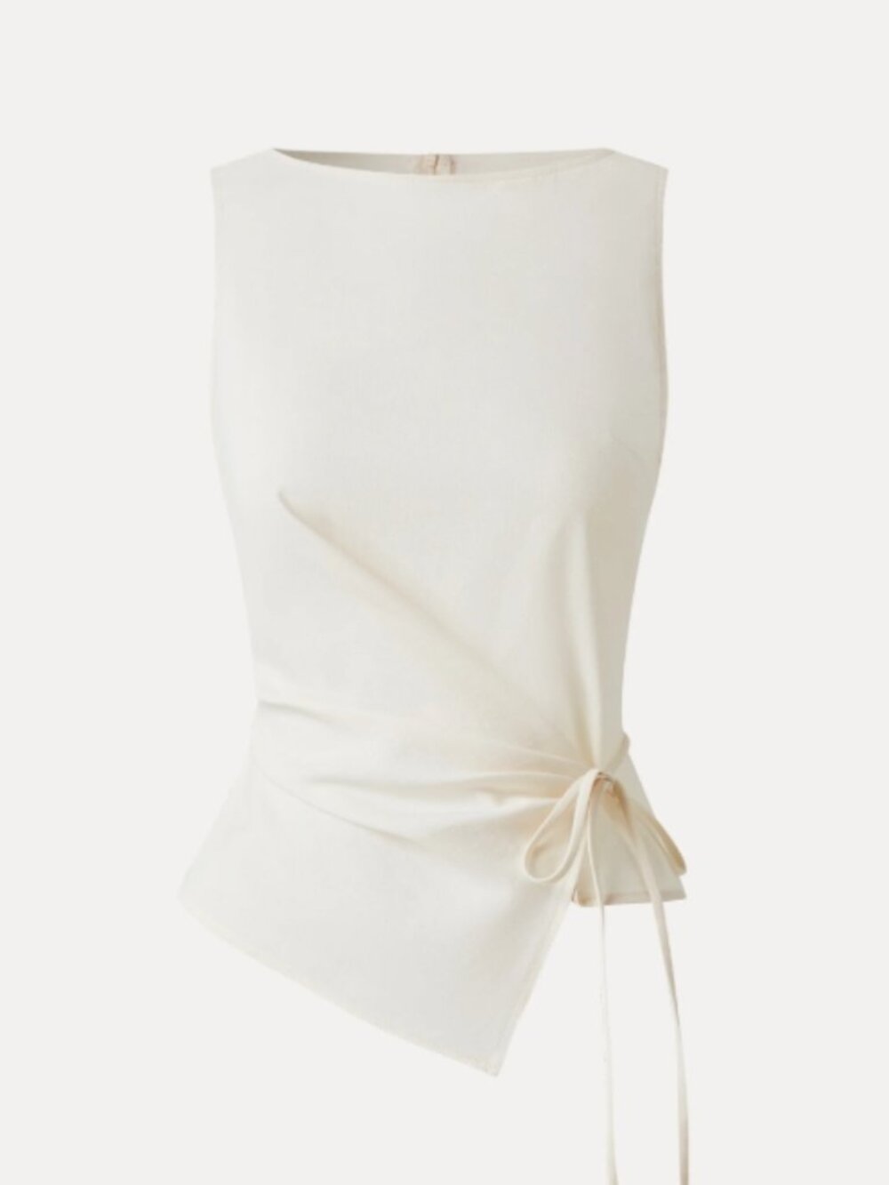 Lyocell-Linen Blend Boatneck Waist-Defined Top - Eggnog